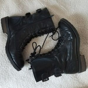 Faux Leather Combat Boots